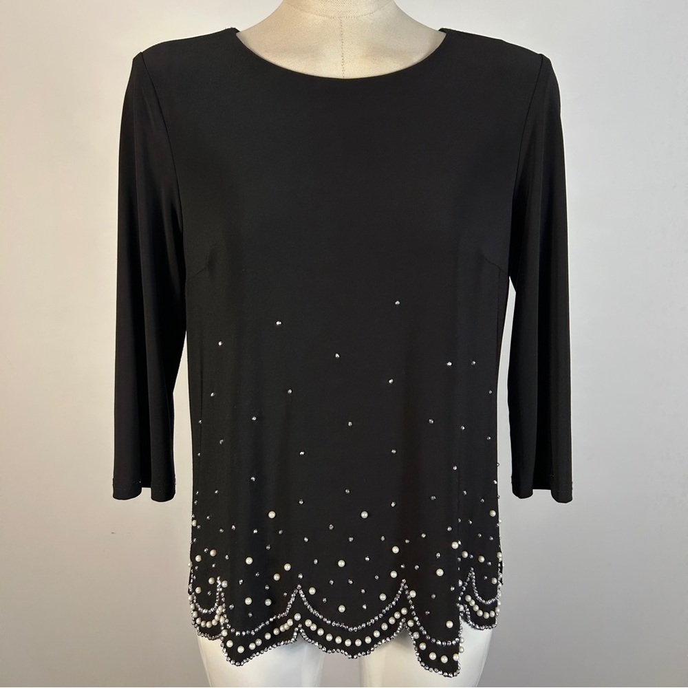 ❤️ Joseph Ribkoff Black Blouse with Scalloped Pearl Trim 6